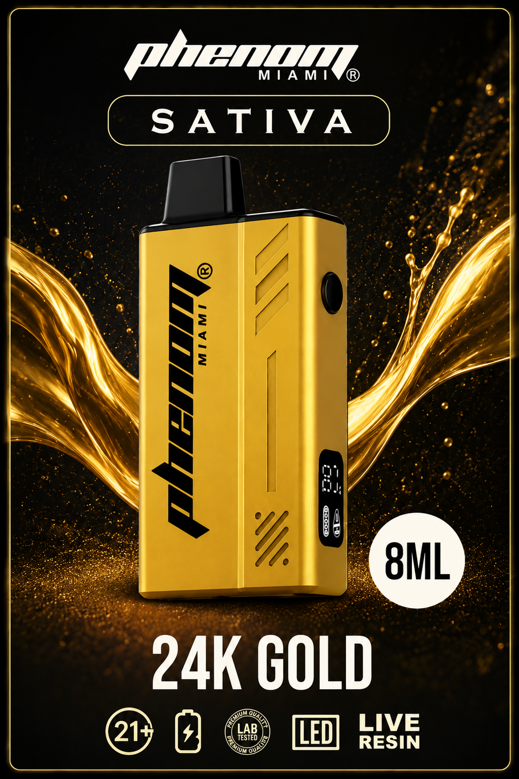 PHENOM Miami – 24K Gold SATIVA THC-A Blend 8000MG