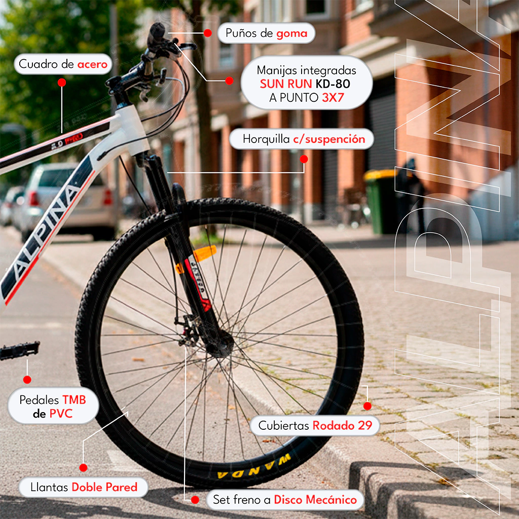 Bicicleta 2.0 Pro Alpina Mountain Bike Rodado 29 21 Vel Shimano Freno Disco - Imagen 7