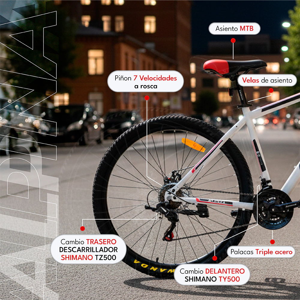Bicicleta 2.0 Pro Alpina Mountain Bike Rodado 29 21 Vel Shimano Freno Disco - Imagen 8